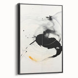 Framed abstract minimalist wall art showcasing a black design, viewed from the side, perfect for modern decor, adding a touch of elegance to any room.