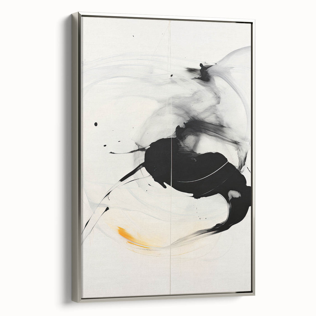 Abstract minimalist wall art print featuring a silver-framed canvas with a sleek side view, showcasing modern design elements perfect for contemporary decor.