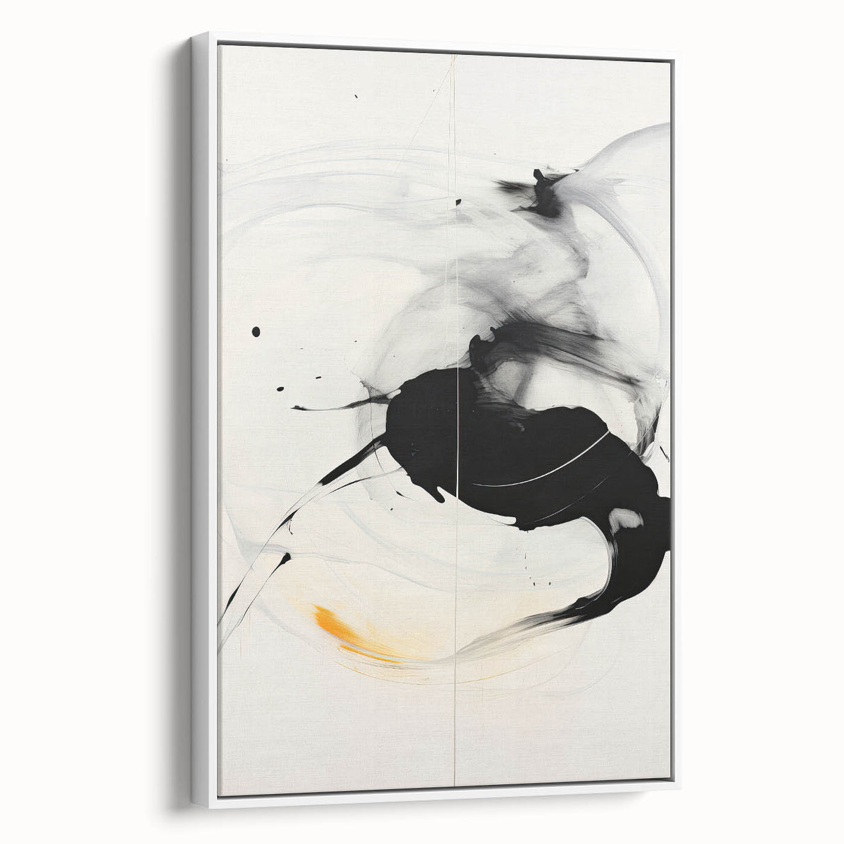 Framed minimalist abstract wall art in a sleek white frame, showcasing soft pastel colors and geometric shapes, perfect for modern home decor.