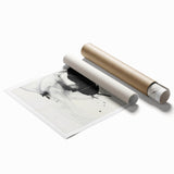 Abstract minimalist wall art print showcasing soft pastel colors and geometric shapes, rolled up for shipping in a protective cardboard tube, ideal for contemporary decor.