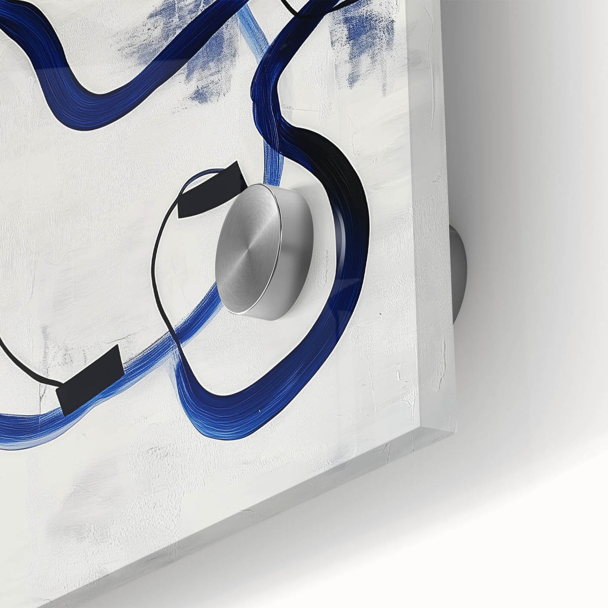 Abstract Fluid Canvas Art – Royal Blue & Black Line Composition