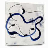 Abstract Fluid Canvas Art – Royal Blue & Black Line Composition