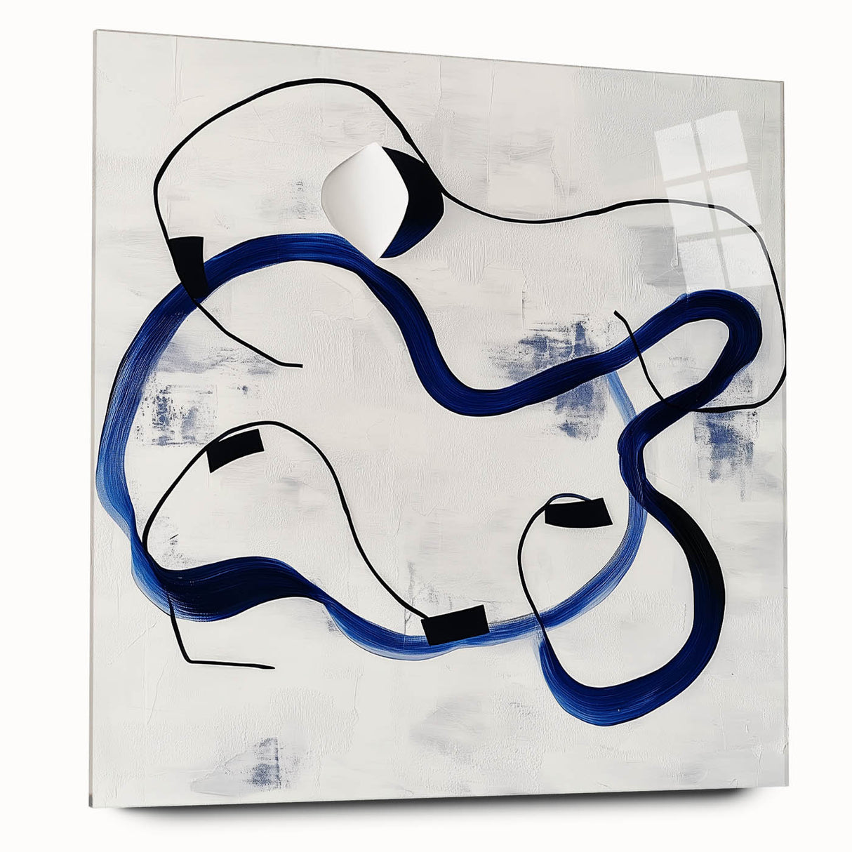 Abstract Fluid Canvas Art – Royal Blue & Black Line Composition