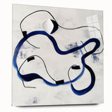 Abstract Fluid Canvas Art – Royal Blue & Black Line Composition
