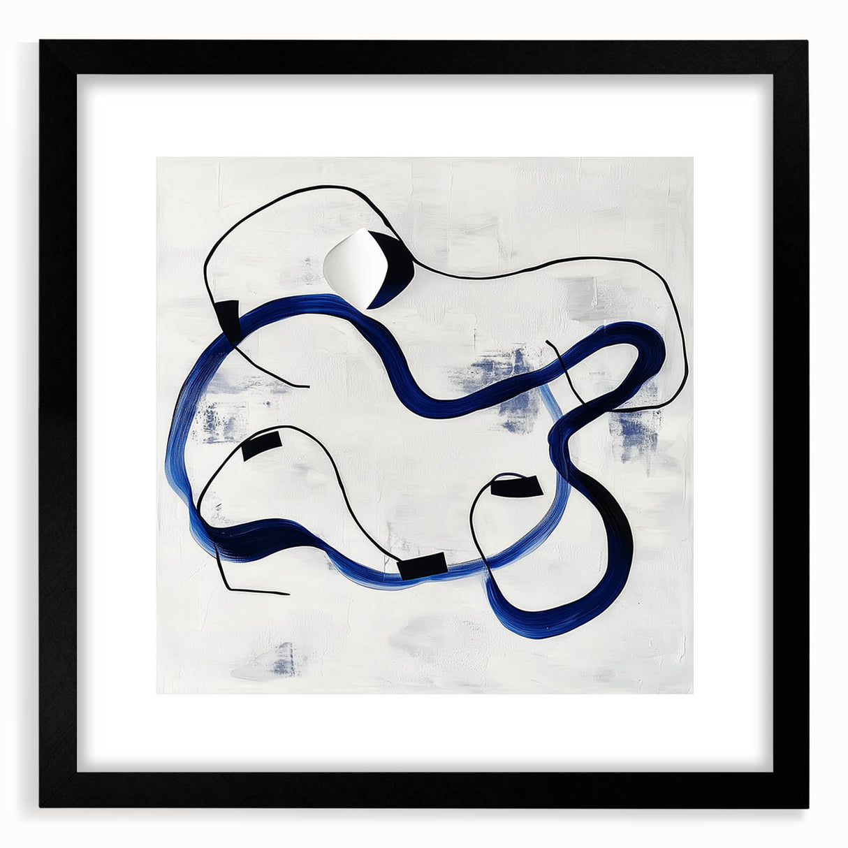 Abstract Fluid Canvas Art – Royal Blue & Black Line Composition