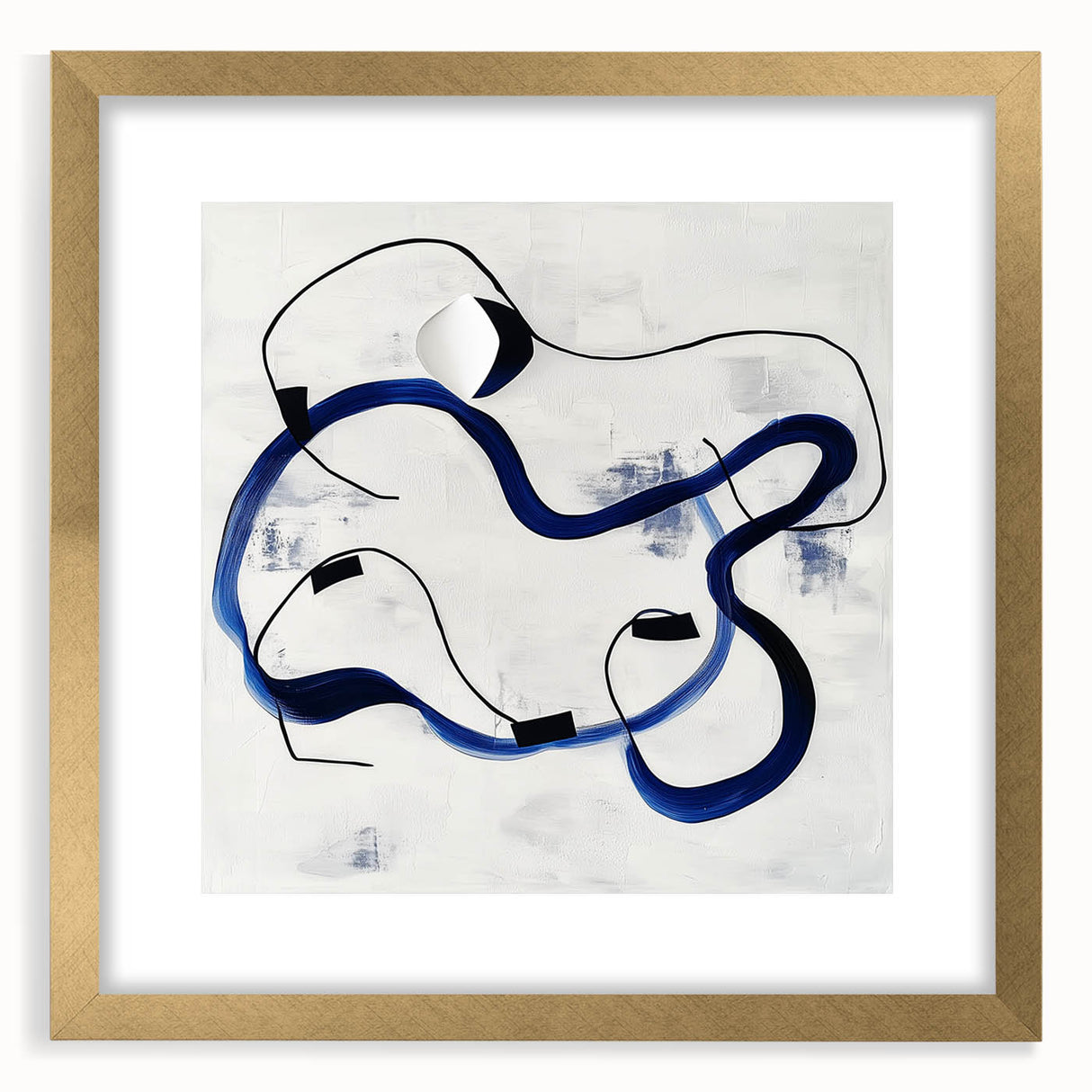 Abstract Fluid Canvas Art – Royal Blue & Black Line Composition