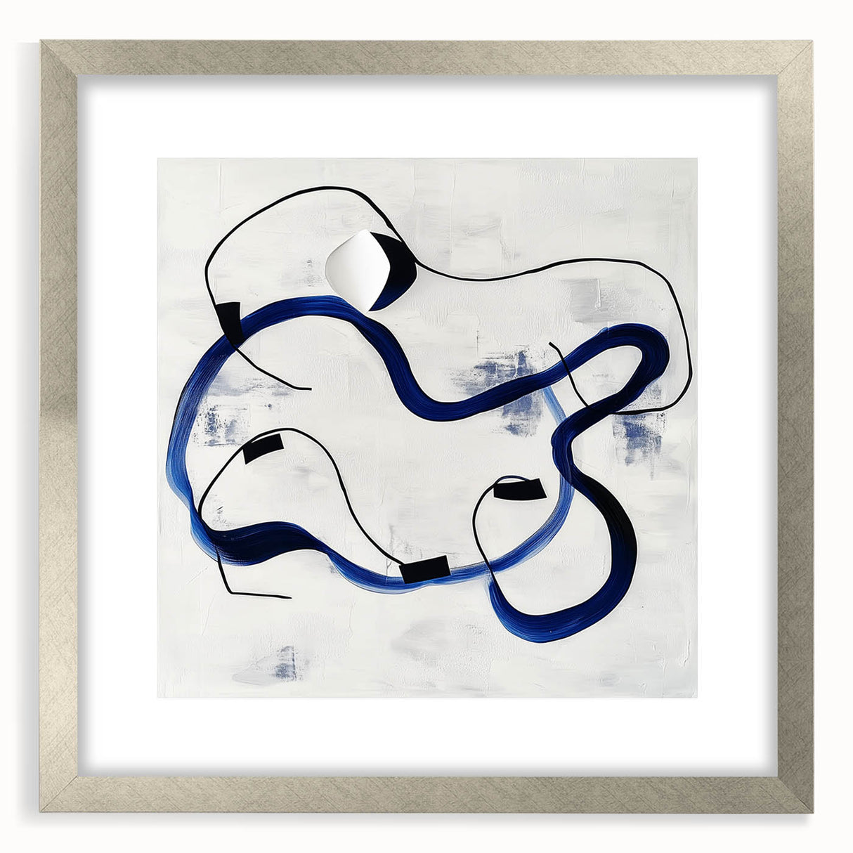 Abstract Fluid Canvas Art – Royal Blue & Black Line Composition