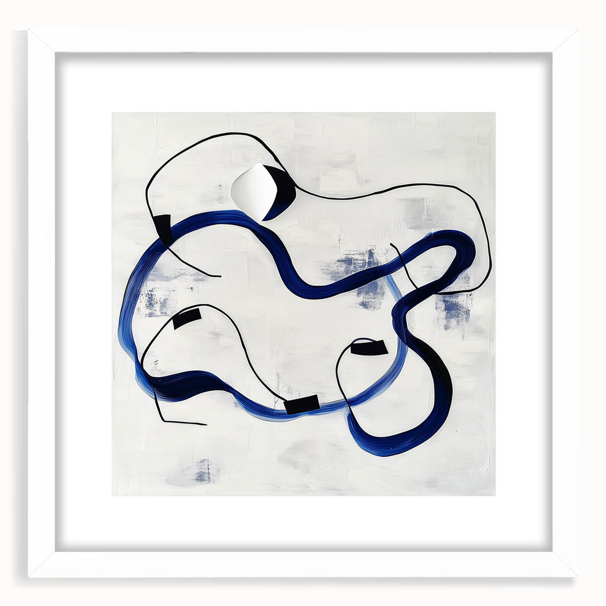 Abstract Fluid Canvas Art – Royal Blue & Black Line Composition