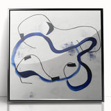 Abstract Fluid Canvas Art – Royal Blue & Black Line Composition