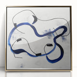 Abstract Fluid Canvas Art – Royal Blue & Black Line Composition
