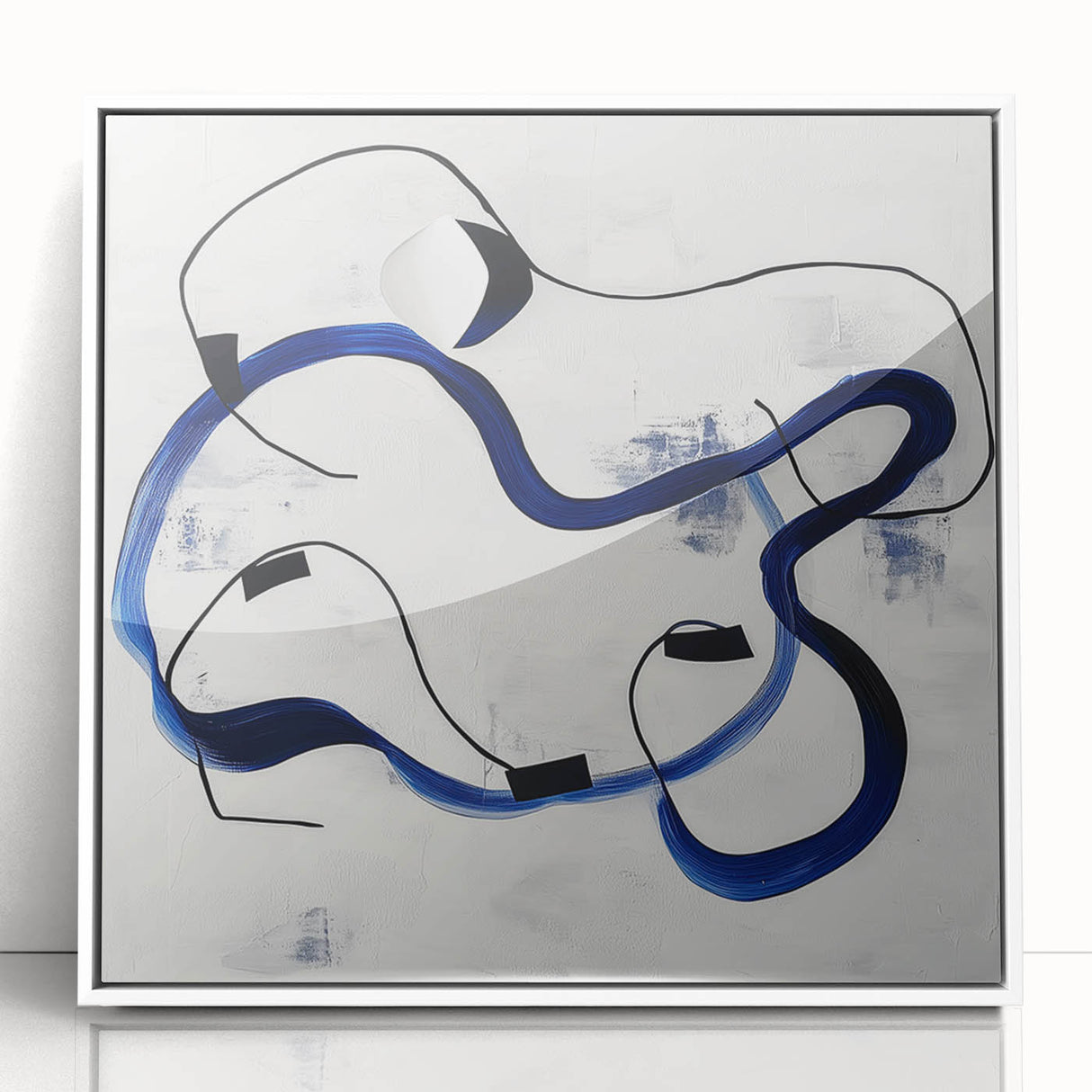 Abstract Fluid Canvas Art – Royal Blue & Black Line Composition