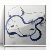 Abstract Fluid Canvas Art – Royal Blue & Black Line Composition