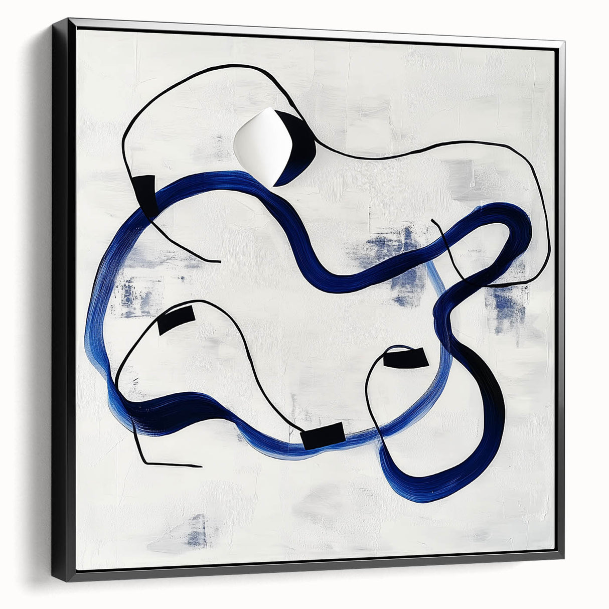 Abstract Fluid Canvas Art – Royal Blue & Black Line Composition