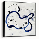 Abstract Fluid Canvas Art – Royal Blue & Black Line Composition