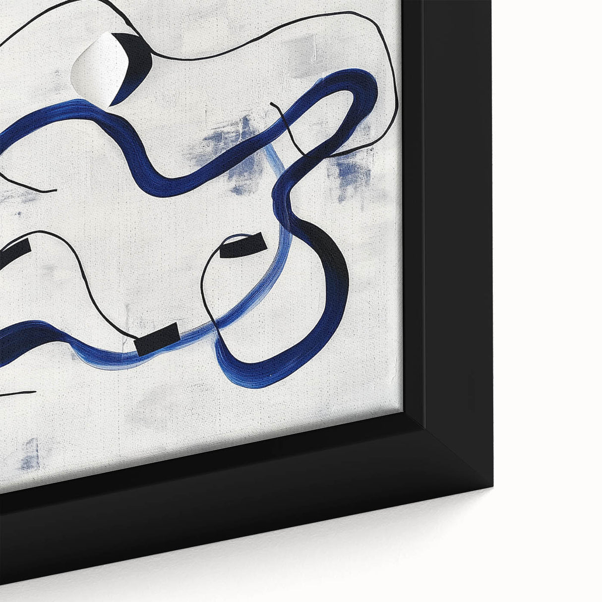 Abstract Fluid Canvas Art – Royal Blue & Black Line Composition