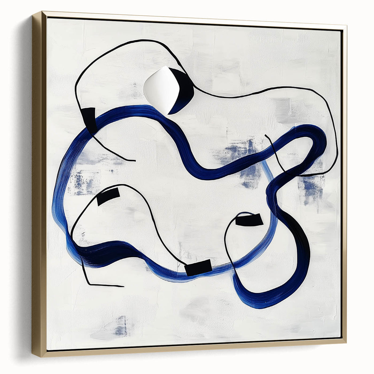 Abstract Fluid Canvas Art – Royal Blue & Black Line Composition