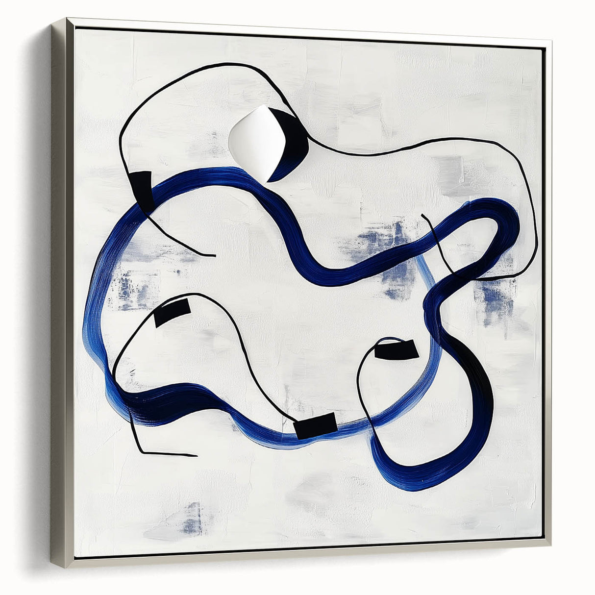 Abstract Fluid Canvas Art – Royal Blue & Black Line Composition