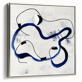 Abstract Fluid Canvas Art – Royal Blue & Black Line Composition