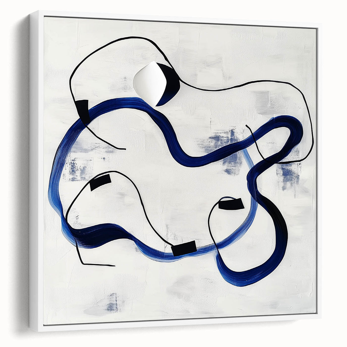 Abstract Fluid Canvas Art – Royal Blue & Black Line Composition