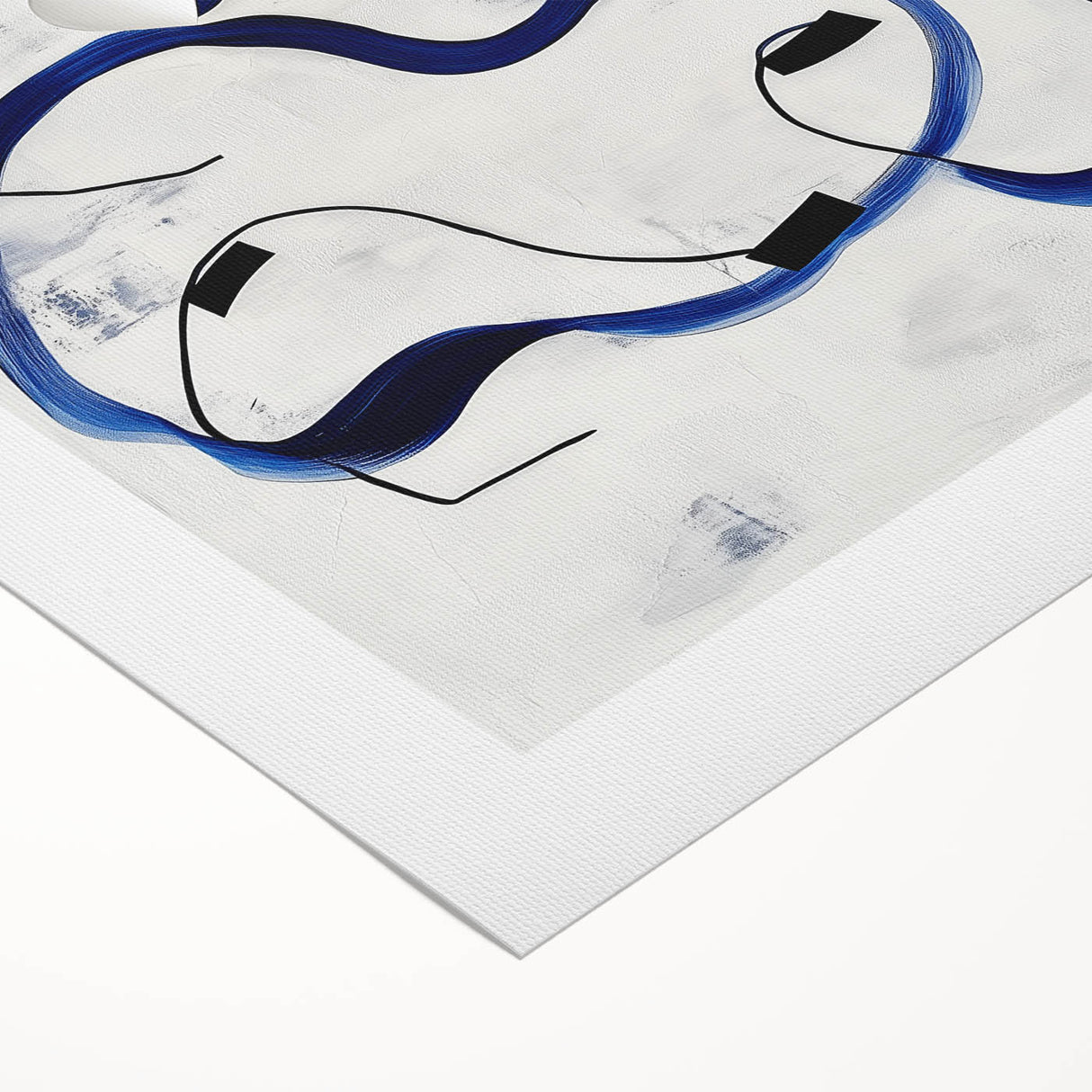 Abstract Fluid Canvas Art – Royal Blue & Black Line Composition