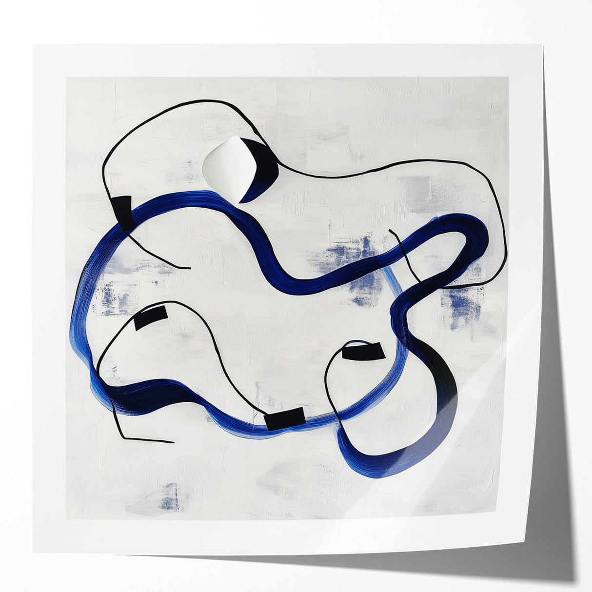 Abstract Fluid Canvas Art – Royal Blue & Black Line Composition