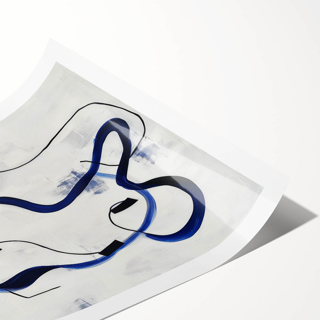 Abstract Fluid Canvas Art – Royal Blue & Black Line Composition