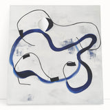 Abstract Fluid Canvas Art – Royal Blue & Black Line Composition