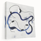 Abstract Fluid Canvas Art – Royal Blue & Black Line Composition