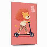 Lion on Scooter Illustration for Kids -  Playroom Wall Art
