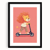 Lion on Scooter Illustration for Kids -  Playroom Wall Art