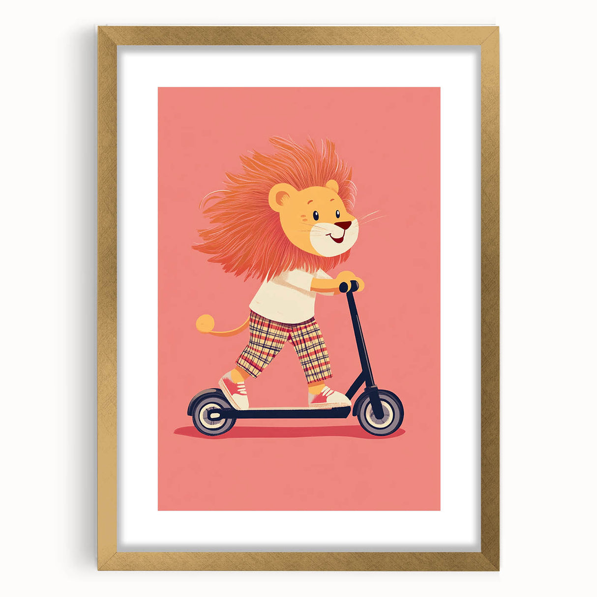 Lion on Scooter Illustration for Kids -  Playroom Wall Art