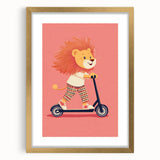 Lion on Scooter Illustration for Kids -  Playroom Wall Art