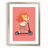 Lion on Scooter Illustration for Kids -  Playroom Wall Art