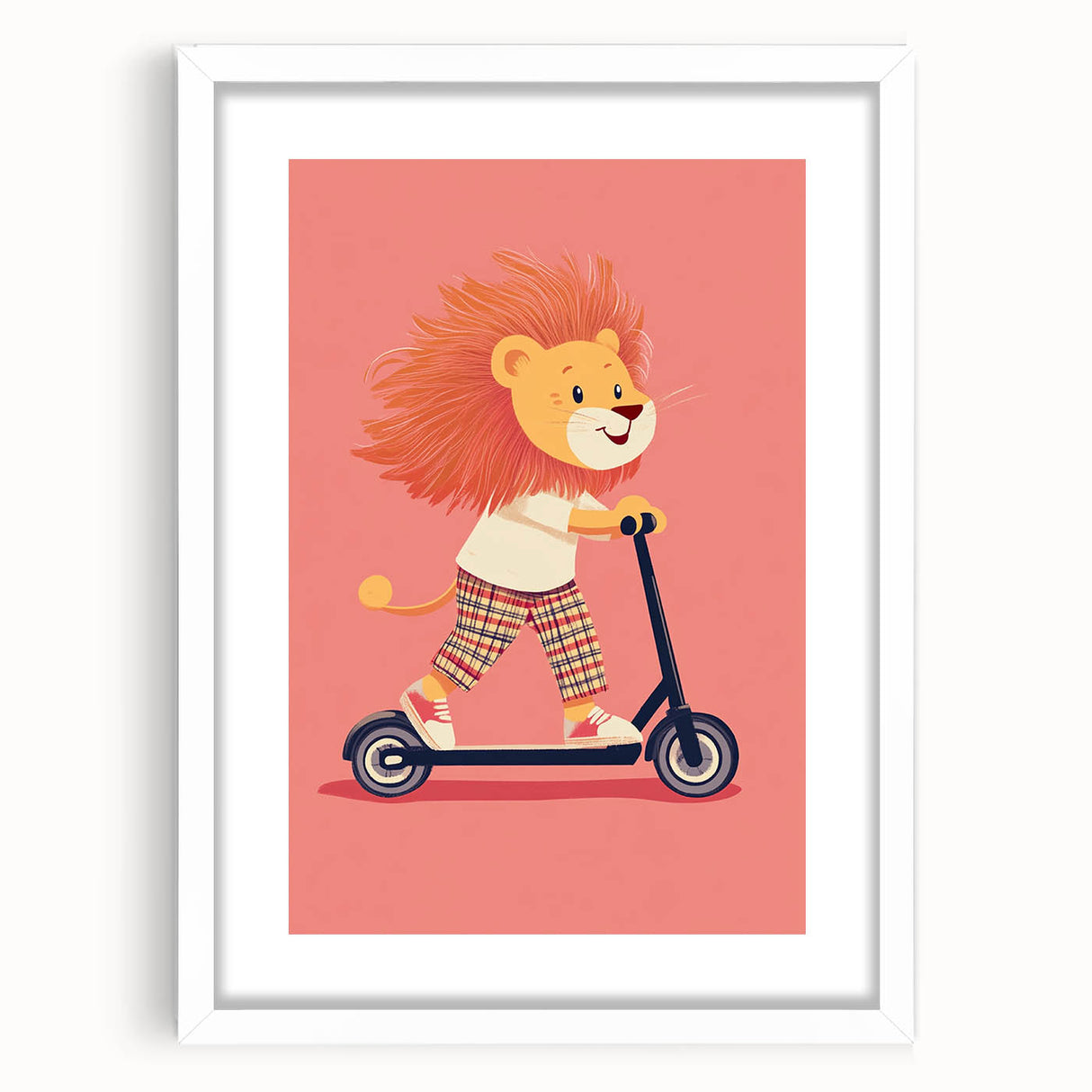 Lion on Scooter Illustration for Kids -  Playroom Wall Art