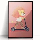 Lion on Scooter Illustration for Kids -  Playroom Wall Art