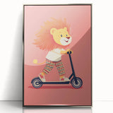 Lion on Scooter Illustration for Kids -  Playroom Wall Art