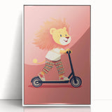 Lion on Scooter Illustration for Kids -  Playroom Wall Art