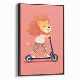 Lion on Scooter Illustration for Kids -  Playroom Wall Art