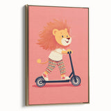 Lion on Scooter Illustration for Kids -  Playroom Wall Art