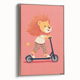 Lion on Scooter Illustration for Kids -  Playroom Wall Art
