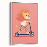 Lion on Scooter Illustration for Kids -  Playroom Wall Art