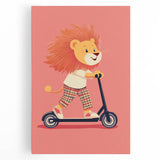 Lion on Scooter Illustration for Kids -  Playroom Wall Art
