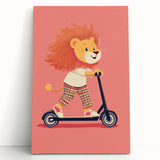 Lion on Scooter Illustration for Kids -  Playroom Wall Art