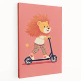 Lion on Scooter Illustration for Kids -  Playroom Wall Art