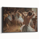 Framed abstract figurative canvas artwork with a black side view, showcasing vibrant colors and unique patterns, ideal for modern home decor and artistic expression.