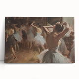 Abstract figurative stretched canvas artwork featuring vibrant colors and dynamic shapes, leaning against a textured wall, perfect for modern home decor.