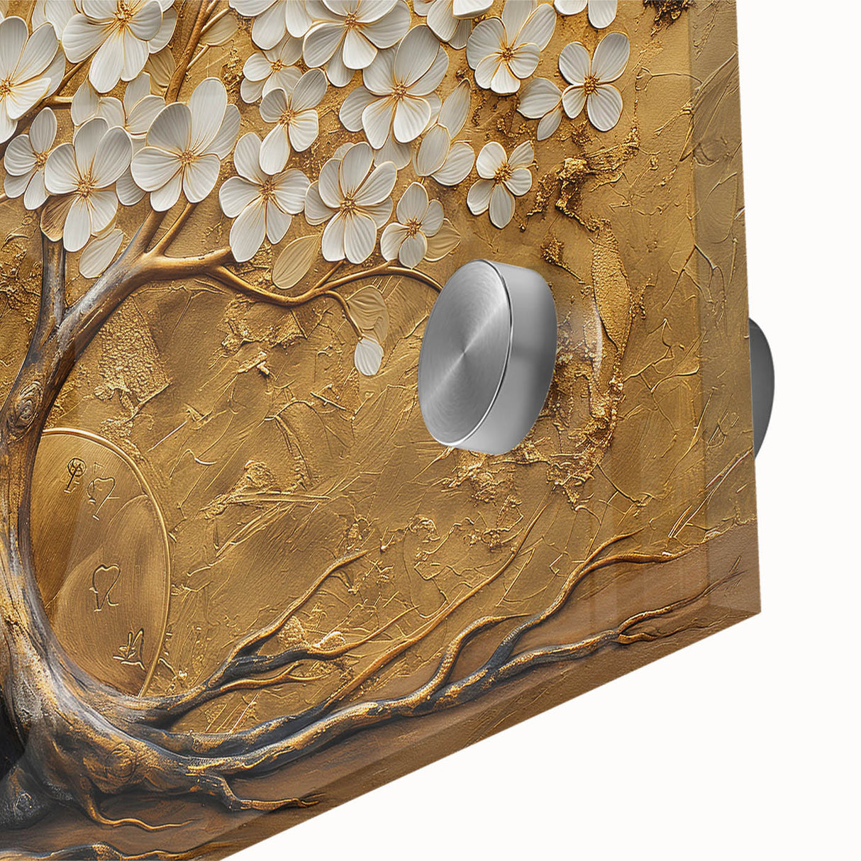 Close-up of vibrant abstract floral wall art printed on acrylic glass, showcasing intricate details and bold colors, perfect for modern decor enhancement.