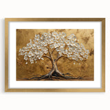 Abstract floral wall art framed in gold with a white mat, showcasing intricate flower designs in vibrant colors, perfect for modern home decor.