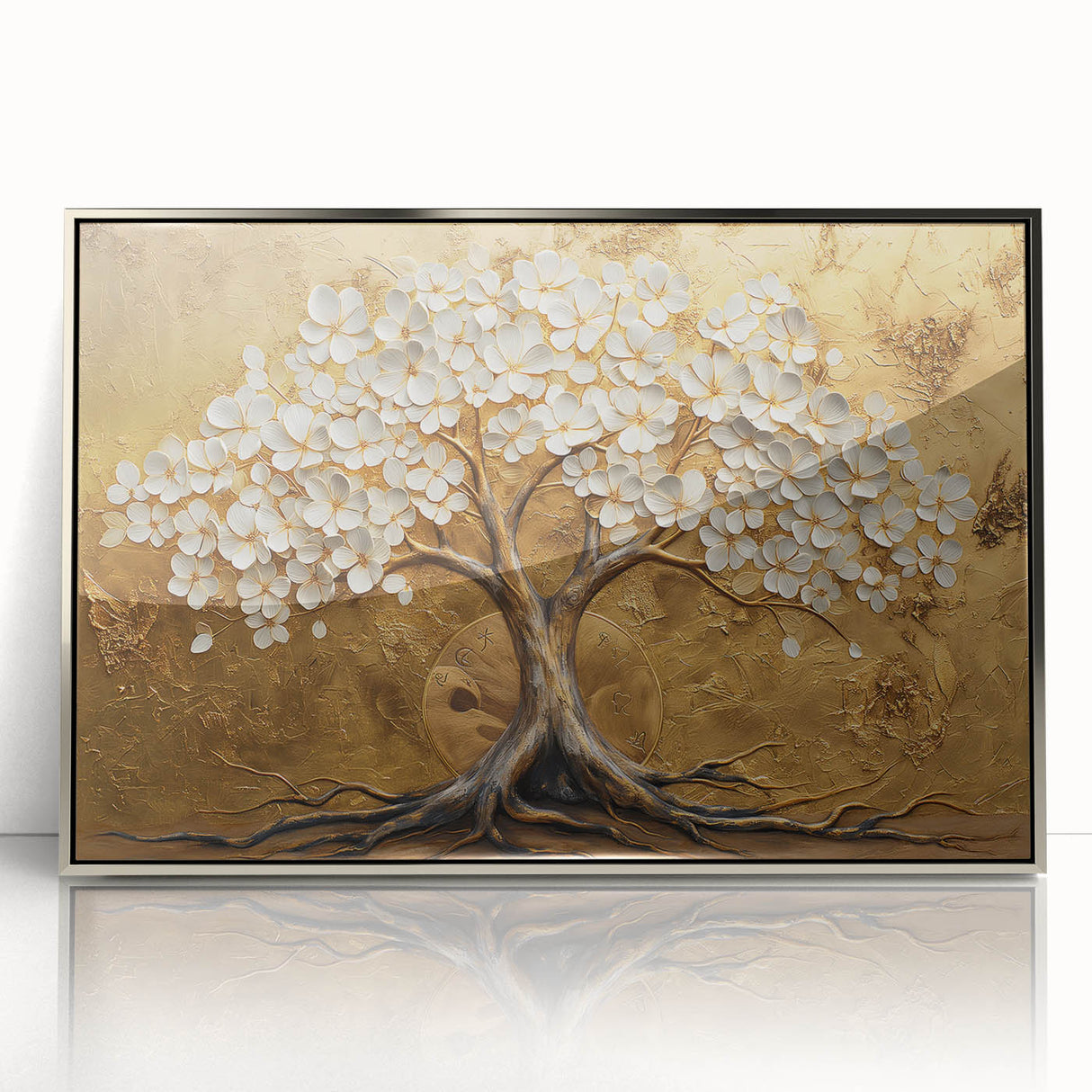 Framed abstract floral wall art with silver acrylic finish, showcasing vibrant colors and intricate designs, perfect for modern home decor accents.