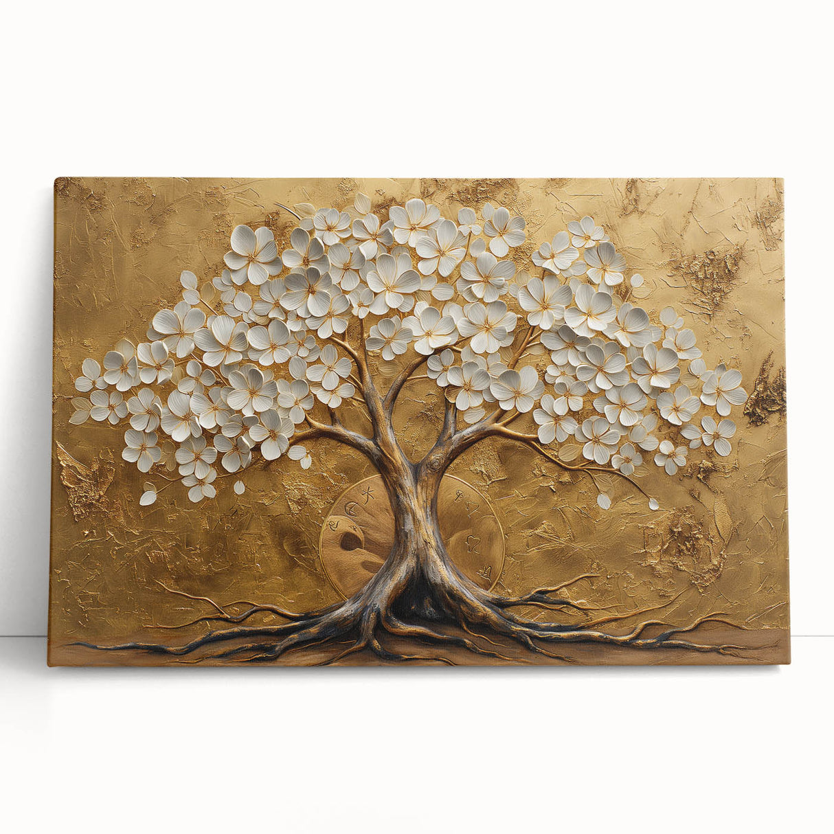 Abstract floral wall art on stretched canvas, showcasing vibrant colors and intricate designs, leaning against a neutral wall, ideal for modern home decor.